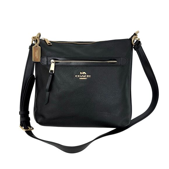 Coach Mae File Crossbody Messenger Bag in Black Pebbled Leather F34823 - Picture 1 of 15